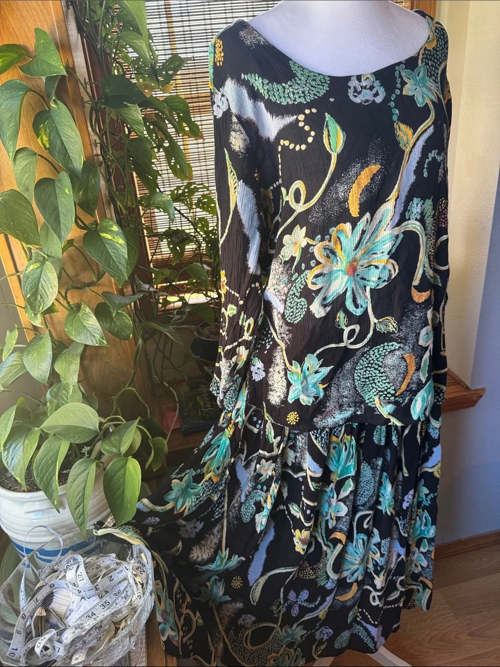 90’s Lotus Boho Floral Rayon Crop Top & Maxi Skirt Set Whimsy Romantic witchy